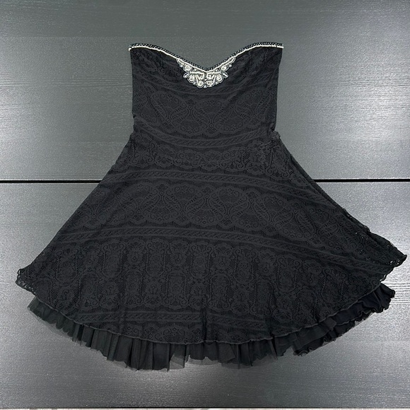 Free People Strapless Lace Beaded Mini Dress - M - Picture 4 of 16